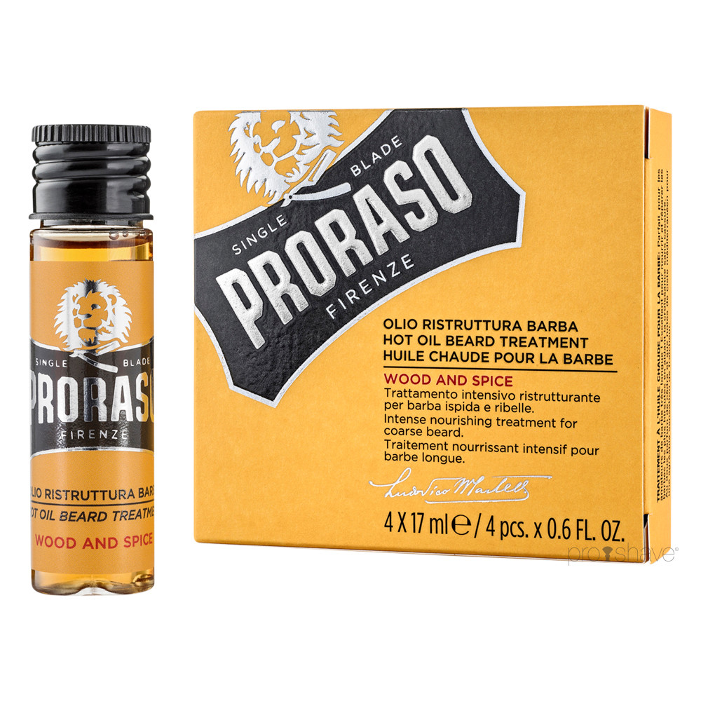 Se Proraso Varm Skægolie, Wood & Spice, 4x17 ml. hos Proshave